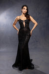 Load image into Gallery viewer, Wholesale Beaded Sheath Formal Gown Deep V-Neck Corset Bodice Lace-Up Back Sweep Train by LA8237