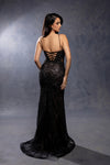 Load image into Gallery viewer, Wholesale Beaded Sheath Formal Gown Deep V-Neck Corset Bodice Lace-Up Back Sweep Train by LA8237