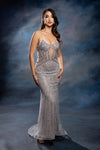 Load image into Gallery viewer, Wholesale Beaded Sheath Formal Gown Deep V-Neck Corset Bodice Lace-Up Back Sweep Train by LA8237