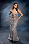 Load image into Gallery viewer, Wholesale Beaded Sheath Formal Gown Deep V-Neck Corset Bodice Lace-Up Back Sweep Train by LA8237