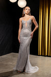 Load image into Gallery viewer, Wholesale Beaded Sheath Formal Gown Deep V-Neck Corset Bodice Lace-Up Back Sweep Train by LA8237