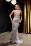 Load image into Gallery viewer, Wholesale Beaded Sheath Formal Gown Deep V-Neck Corset Bodice Lace-Up Back Sweep Train by LA8237