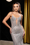 Load image into Gallery viewer, Wholesale Beaded Sheath Formal Gown Deep V-Neck Corset Bodice Lace-Up Back Sweep Train by LA8237