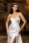 Load image into Gallery viewer, Wholesale Strapless Satin Sheath Wedding Dress with Lace Appliqué High Slit &amp; Train by LA8239 - - Wedding Dress LA Merchandise