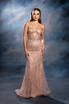 Load image into Gallery viewer, Wholesale Strapless Illusion Plunge Beaded Mermaid Prom Evening Gown with Sweep Train by LA8241 - ROSEGOLD - Long Formal Dresses LA Merchandise