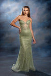 Load image into Gallery viewer, Wholesale Strapless Illusion Plunge Beaded Mermaid Prom Evening Gown with Sweep Train by LA8241 - ARMY SAGE - Long Formal Dresses LA Merchandise
