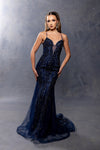 Load image into Gallery viewer, Wholesale Spaghetti Strap Deep V-Neck Fully Beaded Sequin Tulle Mermaid Evening Gown by LA8242
