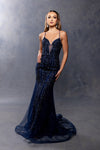 Load image into Gallery viewer, Wholesale Spaghetti Strap Deep V-Neck Fully Beaded Sequin Tulle Mermaid Evening Gown by LA8242