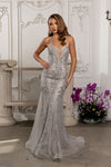 Load image into Gallery viewer, Wholesale Spaghetti Strap Deep V-Neck Fully Beaded Sequin Tulle Mermaid Evening Gown by LA8242