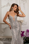 Load image into Gallery viewer, Wholesale Spaghetti Strap Deep V-Neck Fully Beaded Sequin Tulle Mermaid Evening Gown by LA8242