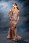 Load image into Gallery viewer, Wholesale Strapless Sweetheart Beaded Embroidery Glitter Tulle Sheath Prom Evening Gown by LA8243 - ROSEGOLD - Long Prom Dress LA Merchandise