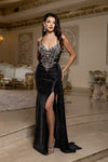 Load image into Gallery viewer, Wholesale Embellished Satin Mermaid Evening Gown with Beaded Sheer Corset Bodice by LA8244
