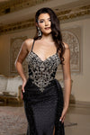 Load image into Gallery viewer, Wholesale Embellished Satin Mermaid Evening Gown with Beaded Sheer Corset Bodice by LA8244