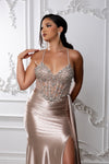 Load image into Gallery viewer, Wholesale Embellished Satin Mermaid Evening Gown with Beaded Sheer Corset Bodice by LA8244 - - Prom Dress LA Merchandise