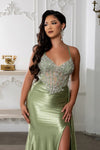 Load image into Gallery viewer, Wholesale Embellished Satin Mermaid Evening Gown with Beaded Sheer Corset Bodice by LA8244 - - Prom Dress LA Merchandise