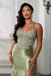 Load image into Gallery viewer, Wholesale Embellished Satin Mermaid Evening Gown with Beaded Sheer Corset Bodice by LA8244 - - Prom Dress LA Merchandise