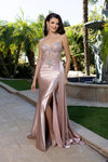 Load image into Gallery viewer, Wholesale Embellished Satin Mermaid Evening Gown with Beaded Sheer Corset Bodice by LA8244