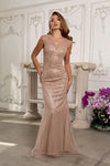 Load image into Gallery viewer, Wholesale V-Neck Illusion Sleeve Beaded Mermaid Prom Evening Gown with Sweep Train by LA8245 - - Dresses LA Merchandise