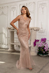 Load image into Gallery viewer, Wholesale V-Neck Illusion Sleeve Beaded Mermaid Prom Evening Gown with Sweep Train by LA8245 - - Dresses LA Merchandise