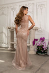 Load image into Gallery viewer, Wholesale V-Neck Illusion Sleeve Beaded Mermaid Prom Evening Gown with Sweep Train by LA8245 - - Dresses LA Merchandise