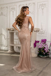 Load image into Gallery viewer, Wholesale V-Neck Illusion Sleeve Beaded Mermaid Prom Evening Gown with Sweep Train by LA8245 - - Dresses LA Merchandise