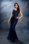 Load image into Gallery viewer, Wholesale V-Neck Illusion Sleeve Beaded Mermaid Prom Evening Gown with Sweep Train by LA8245 - - Dresses LA Merchandise
