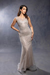 Load image into Gallery viewer, Wholesale V-Neck Illusion Sleeve Beaded Mermaid Prom Evening Gown with Sweep Train by LA8245 - - Dresses LA Merchandise