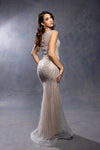 Load image into Gallery viewer, Wholesale V-Neck Illusion Sleeve Beaded Mermaid Prom Evening Gown with Sweep Train by LA8245 - - Dresses LA Merchandise