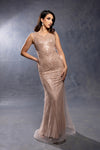 Load image into Gallery viewer, Wholesale V-Neck Illusion Sleeve Beaded Mermaid Prom Evening Gown with Sweep Train by LA8245 - - Dresses LA Merchandise
