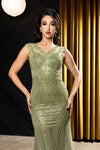 Load image into Gallery viewer, Wholesale V-Neck Illusion Sleeve Beaded Mermaid Prom Evening Gown with Sweep Train by LA8245 - - Dresses LA Merchandise