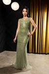 Load image into Gallery viewer, Wholesale V-Neck Illusion Sleeve Beaded Mermaid Prom Evening Gown with Sweep Train by LA8245 - - Dresses LA Merchandise