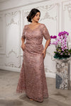 Load image into Gallery viewer, Wholesale Sequin Lace Mother of the Bride Gown Beaded Floral Evening Dress with Sleeves by LA8246