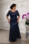 Load image into Gallery viewer, Wholesale Sequin Lace Mother of the Bride Gown Beaded Floral Evening Dress with Sleeves by LA8246