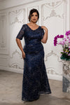 Load image into Gallery viewer, Wholesale Sequin Lace Mother of the Bride Gown Beaded Floral Evening Dress with Sleeves by LA8246