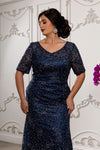 Load image into Gallery viewer, Wholesale Sequin Lace Mother of the Bride Gown Beaded Floral Evening Dress with Sleeves by LA8246