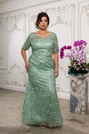 Load image into Gallery viewer, Wholesale Sequin Lace Mother of the Bride Gown Beaded Floral Evening Dress with Sleeves by LA8246