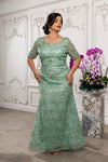 Load image into Gallery viewer, Wholesale Sequin Lace Mother of the Bride Gown Beaded Floral Evening Dress with Sleeves by LA8246