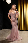 Load image into Gallery viewer, Wholesale Off-Shoulder Sweetheart Beaded Glitter Tulle Mermaid Prom Evening Gown by LA8247 - ROSEGOLD - Dresses LA Merchandise