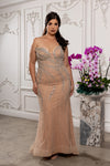 Load image into Gallery viewer, Wholesale Deep V Sweetheart Beaded Sheath Prom Evening Gown with Detachable Cape by LA8250 - - Dresses LA Merchandise