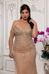 Load image into Gallery viewer, Wholesale Deep V Sweetheart Beaded Sheath Prom Evening Gown with Detachable Cape by LA8250 - - Dresses LA Merchandise