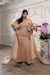 Load image into Gallery viewer, Wholesale Deep V Sweetheart Beaded Sheath Prom Evening Gown with Detachable Cape by LA8250 - - Dresses LA Merchandise