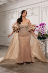 Load image into Gallery viewer, Wholesale Deep V Sweetheart Beaded Sheath Prom Evening Gown with Detachable Cape by LA8250 - - Dresses LA Merchandise