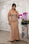 Load image into Gallery viewer, Wholesale Deep V Sweetheart Beaded Sheath Prom Evening Gown with Detachable Cape by LA8250 - CHAMPAGNE - Dresses LA Merchandise