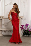 Load image into Gallery viewer, Wholesale Deep V Sweetheart Beaded Sheath Prom Evening Gown with Detachable Cape by LA8250 - - Dresses LA Merchandise