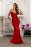Load image into Gallery viewer, Wholesale Deep V Sweetheart Beaded Sheath Prom Evening Gown with Detachable Cape by LA8250 - RED - Dresses LA Merchandise