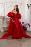 Load image into Gallery viewer, Wholesale Deep V Sweetheart Beaded Sheath Prom Evening Gown with Detachable Cape by LA8250 - - Dresses LA Merchandise