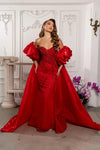 Load image into Gallery viewer, Wholesale Deep V Sweetheart Beaded Sheath Prom Evening Gown with Detachable Cape by LA8250 - - Dresses LA Merchandise
