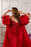 Load image into Gallery viewer, Wholesale Deep V Sweetheart Beaded Sheath Prom Evening Gown with Detachable Cape by LA8250 - - Dresses LA Merchandise