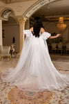 Load image into Gallery viewer, Wholesale Deep V Sweetheart Pearl Beaded Sheath Wedding Bridal Gown with Tulle Cape by LA8251 - - Wedding Dress LA Merchandise