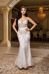 Load image into Gallery viewer, Wholesale Deep V Sweetheart Pearl Beaded Sheath Wedding Bridal Gown with Tulle Cape by LA8251 - - Wedding Dress LA Merchandise